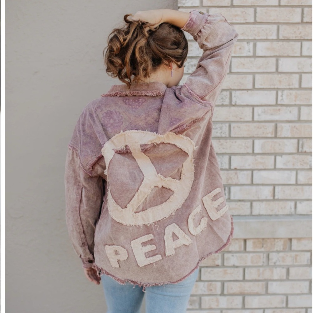 Oli & Hali Brown Patchwork Peace Sign Jacket